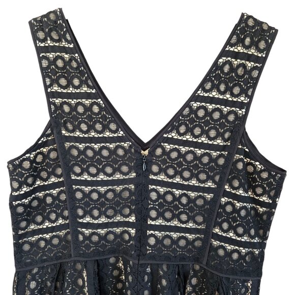 Ann Taylor Loft Black Lace Dress Nude Lining Sleeveless V-Neck Knee-Length 12 - Picture 5 of 9